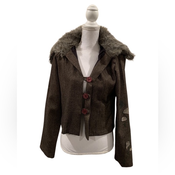 Yantha Jackets & Blazers - NWT Vintage 1998 Yantha Faux Fur Collar Jacket Blazer Embroidered Boho Chic  Med